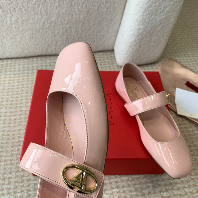 VLOGO LOCKER MARY-JANE BALLERINA IN LIGHT PINK CALFSKIN