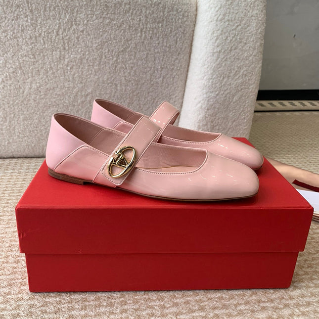 VLOGO LOCKER MARY-JANE BALLERINA IN LIGHT PINK CALFSKIN