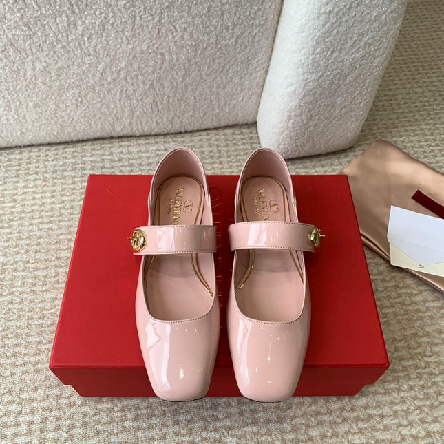VLOGO LOCKER MARY-JANE BALLERINA IN LIGHT PINK CALFSKIN