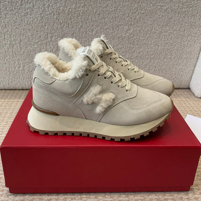 VIV' RUN SNEAKER IN BEIGE SUEDE AND SHEARLING