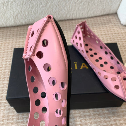 PERFO BALLET FLATS IN FLAMINGO PINK CALFSKIN