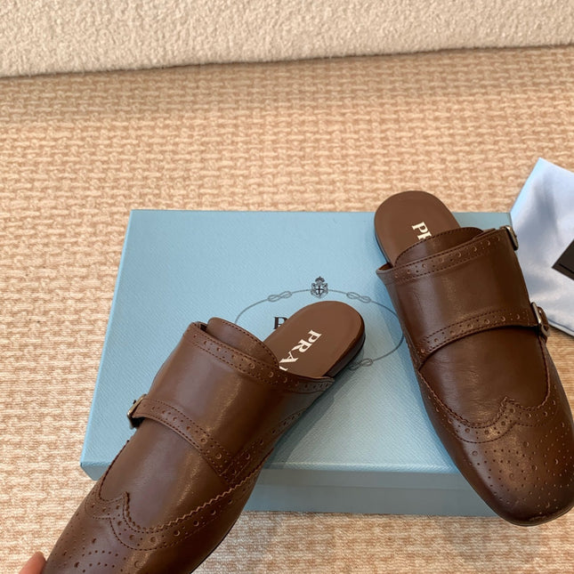 DOUBLE MONK MULES IN DARK BROWN CALFSKIN