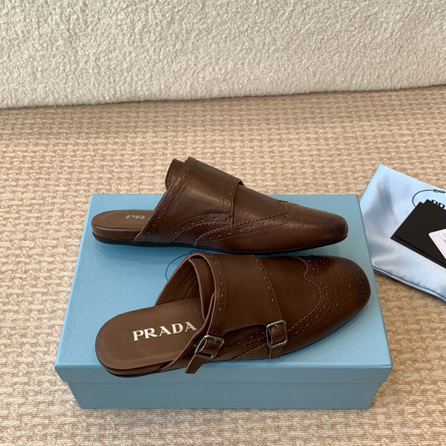 DOUBLE MONK MULES IN DARK BROWN CALFSKIN