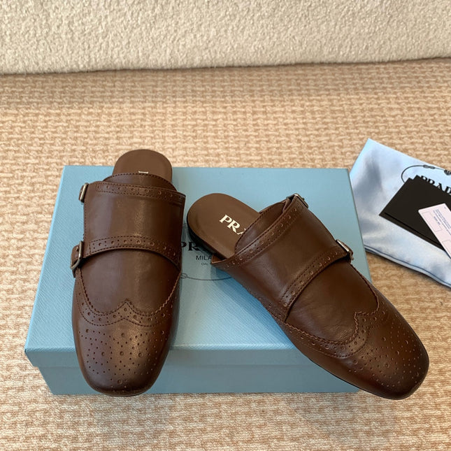 DOUBLE MONK MULES IN DARK BROWN CALFSKIN