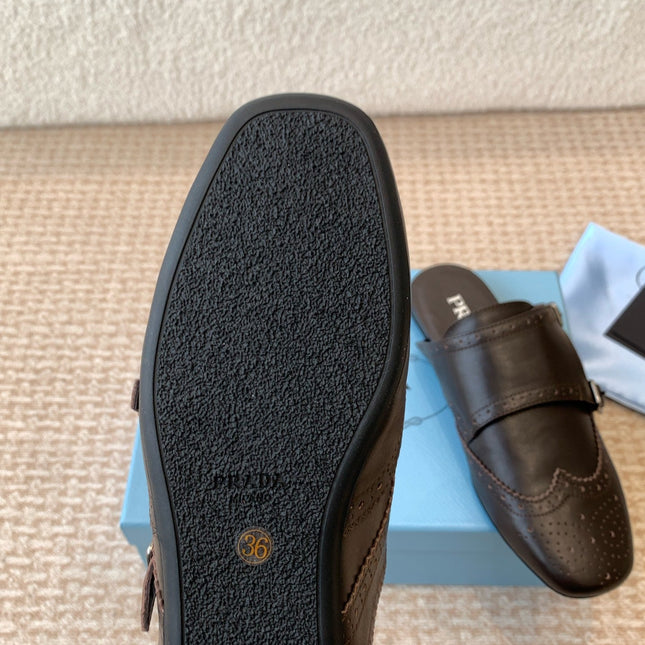 DOUBLE MONK MULES IN WALNUT BROWN CALFSKIN