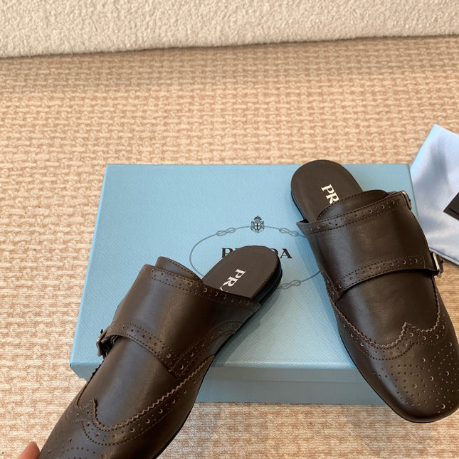 DOUBLE MONK MULES IN WALNUT BROWN CALFSKIN