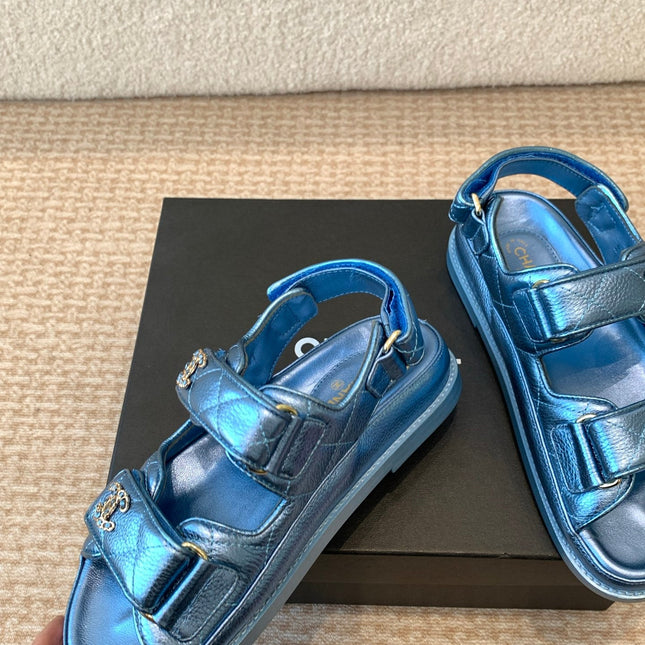 DAD SANDAL IN TEAL BLUE SHEEPSKIN