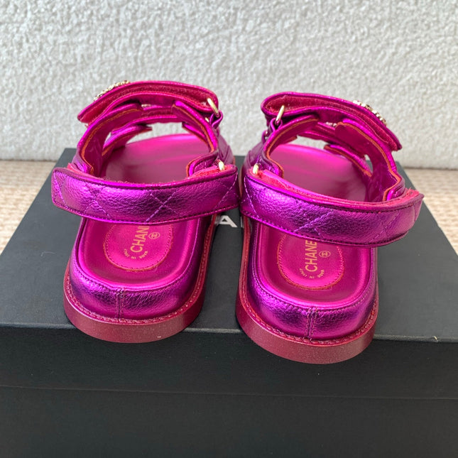DAD SANDAL IN MAGENTA PURPLE SHEEPSKIN