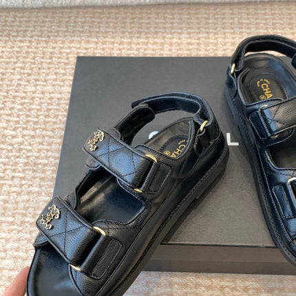 DAD SANDAL IN BLACK SHEEPSKIN