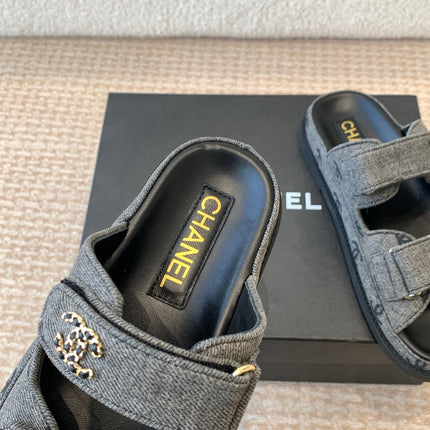 DAD SANDAL IN BLACK DENIM FABRIC MULE