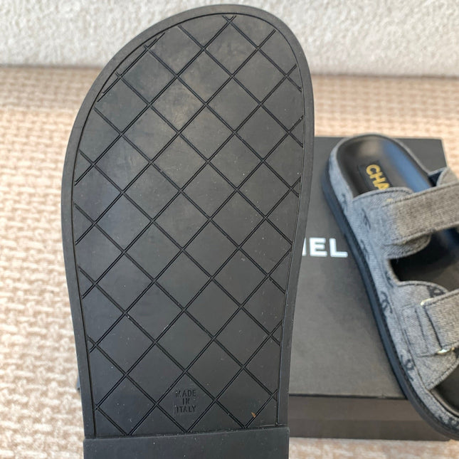 DAD SANDAL IN BLACK DENIM FABRIC MULE