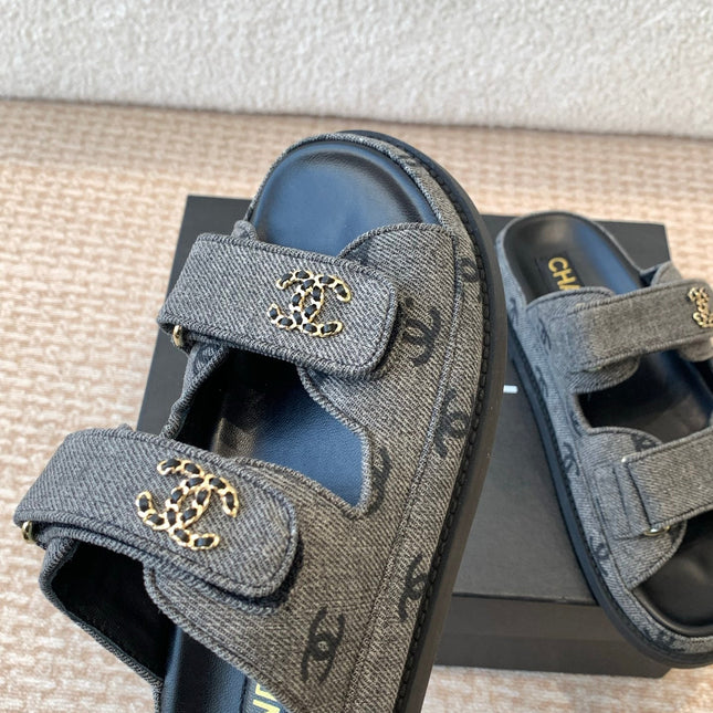 DAD SANDAL IN BLACK DENIM FABRIC MULE