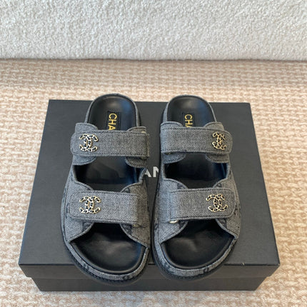 DAD SANDAL IN BLACK DENIM FABRIC MULE