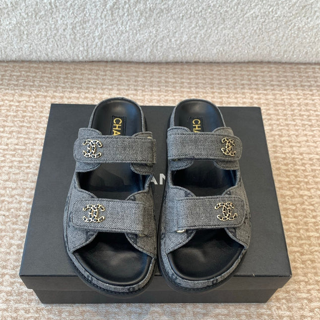 DAD SANDAL IN BLACK DENIM FABRIC MULE