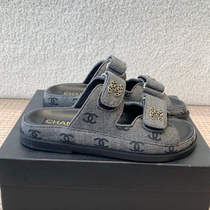 DAD SANDAL IN BLACK DENIM FABRIC MULE
