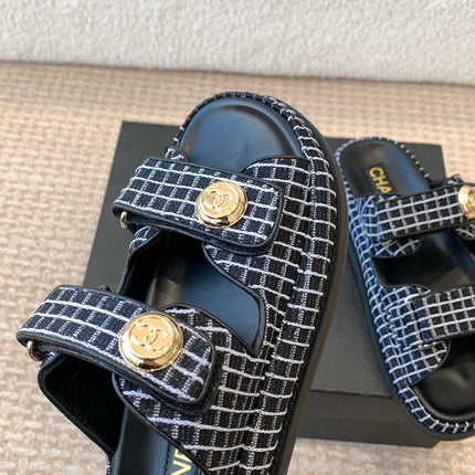 DAD SANDAL IN BLACK MIX WHITE DENIM FABRIC MULE