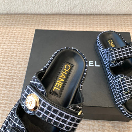 DAD SANDAL IN BLACK MIX WHITE DENIM FABRIC MULE