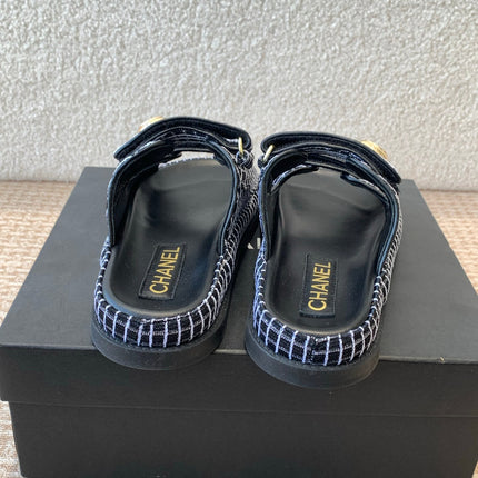 DAD SANDAL IN BLACK MIX WHITE DENIM FABRIC MULE