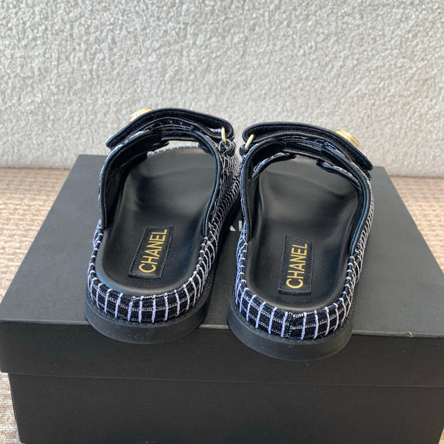 DAD SANDAL IN BLACK MIX WHITE DENIM FABRIC MULE