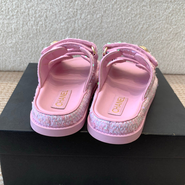DAD SANDAL IN BRIGHT PINK FABRIC WITH SEQUINS MULE