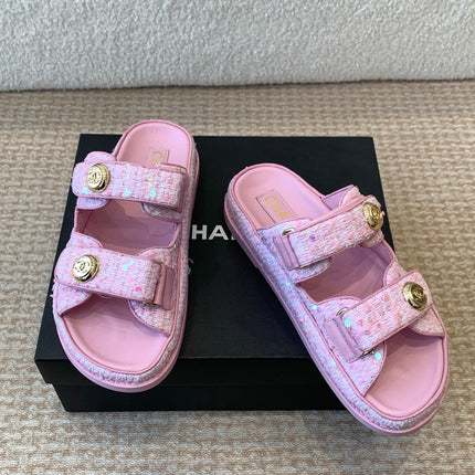 DAD SANDAL IN BRIGHT PINK FABRIC WITH SEQUINS MULE