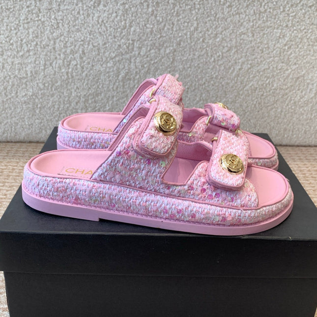 DAD SANDAL IN BRIGHT PINK FABRIC WITH SEQUINS MULE