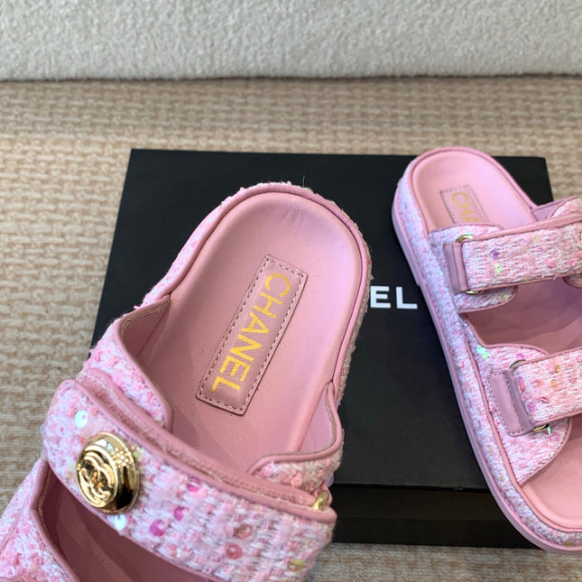 DAD SANDAL IN BRIGHT PINK FABRIC WITH SEQUINS MULE