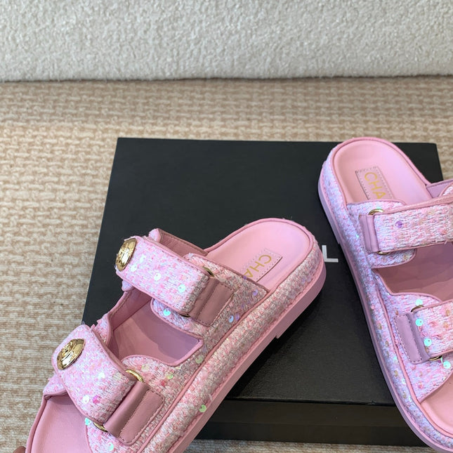 DAD SANDAL IN BRIGHT PINK FABRIC WITH SEQUINS MULE