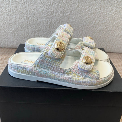 DAD SANDAL IN WHITE FABRIC WITH SEQUINS MULE