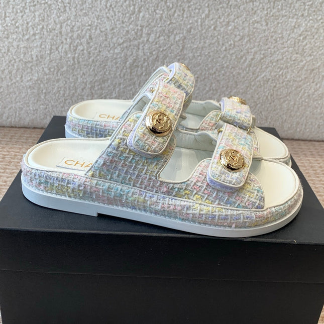 DAD SANDAL IN WHITE FABRIC WITH SEQUINS MULE