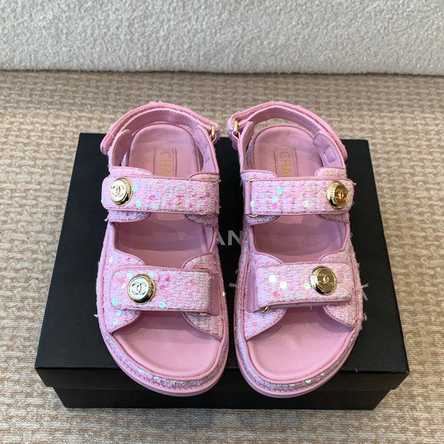 DAD SANDAL IN BRIGHT PINK FABRIC WITH SEQUINS