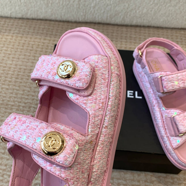 DAD SANDAL IN BRIGHT PINK FABRIC WITH SEQUINS