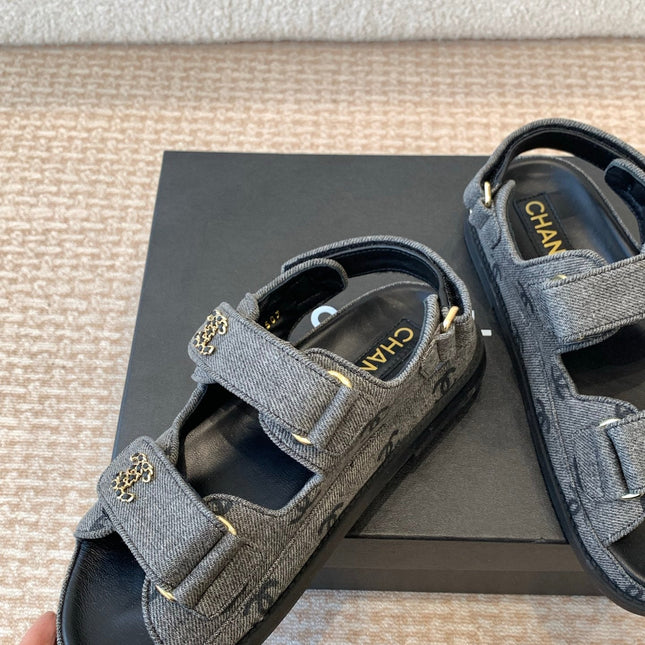 DAD SANDAL IN BLACK DENIM FABRIC