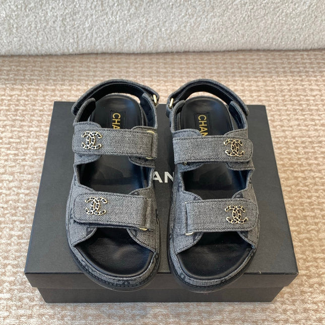 DAD SANDAL IN BLACK DENIM FABRIC