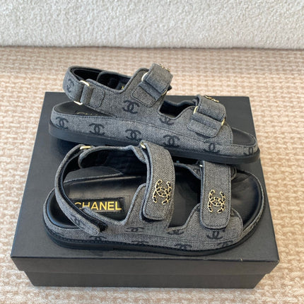 DAD SANDAL IN BLACK DENIM FABRIC