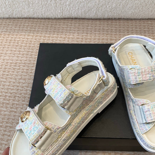 DAD SANDAL IN WHITE MIX COLORFUL FABRIC