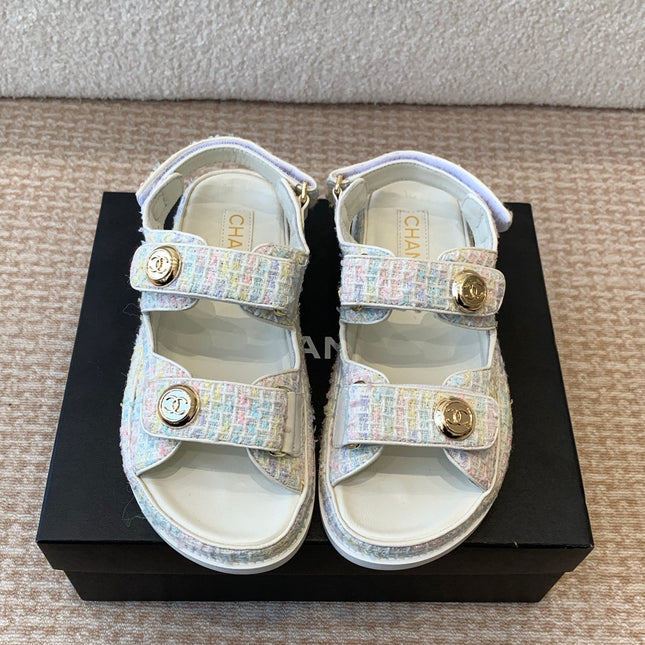 DAD SANDAL IN WHITE MIX COLORFUL FABRIC