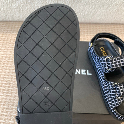 DAD SANDAL IN BLACK MIX WHITE DENIM FABRIC