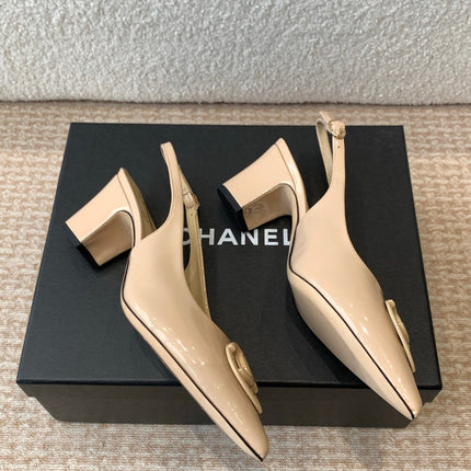 MID-HEEL SLINGBACKS IN BISQUE BEIGE PATENT CALFSKIN