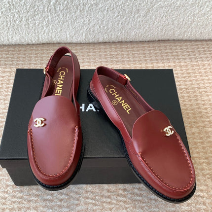 CC MOCCASIN SLINGBACK IN CURRANT RED CALFSKIN