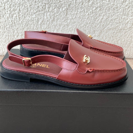 CC MOCCASIN SLINGBACK IN CURRANT RED CALFSKIN