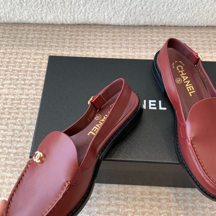 CC MOCCASIN SLINGBACK IN CURRANT RED CALFSKIN