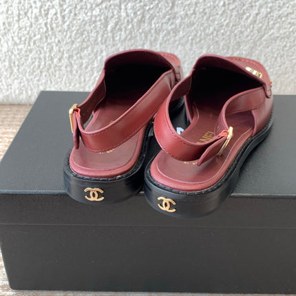 CC MOCCASIN SLINGBACK IN CURRANT RED CALFSKIN