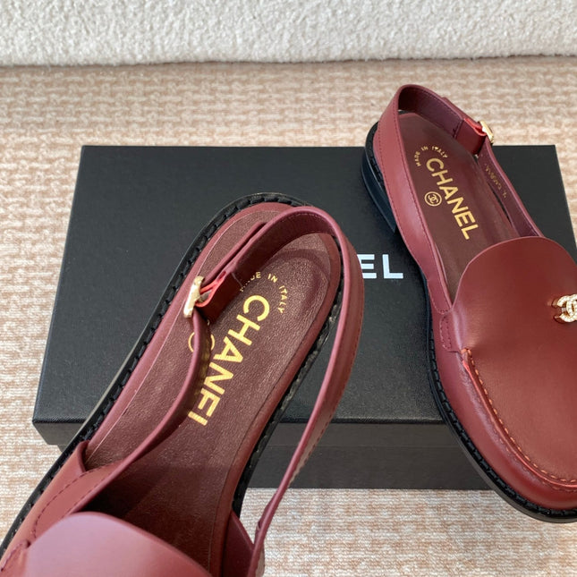CC MOCCASIN SLINGBACK IN CURRANT RED CALFSKIN