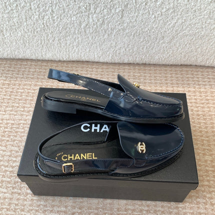 CC MOCCASIN SLINGBACK IN AEGEAN BLUE PATENT CALFSKIN