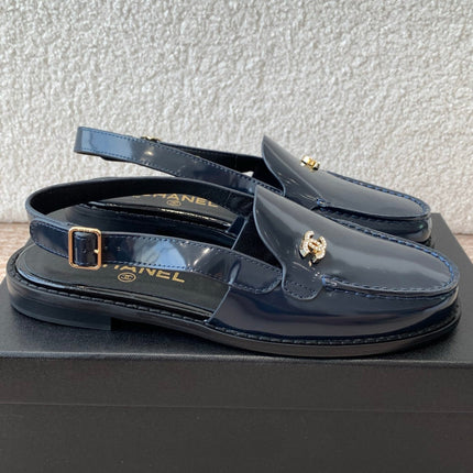 CC MOCCASIN SLINGBACK IN AEGEAN BLUE PATENT CALFSKIN