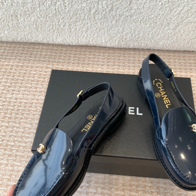 CC MOCCASIN SLINGBACK IN AEGEAN BLUE PATENT CALFSKIN