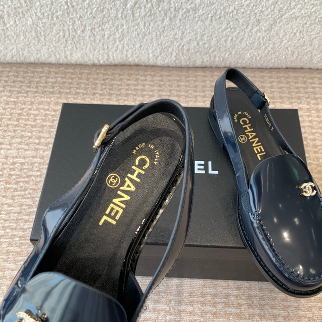 CC MOCCASIN SLINGBACK IN AEGEAN BLUE PATENT CALFSKIN