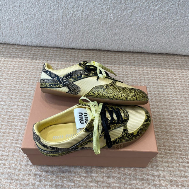 GYMNASIUM SNEAKER IN YELLOW FABRIC SNAKE EFFECT CALFSKIN
