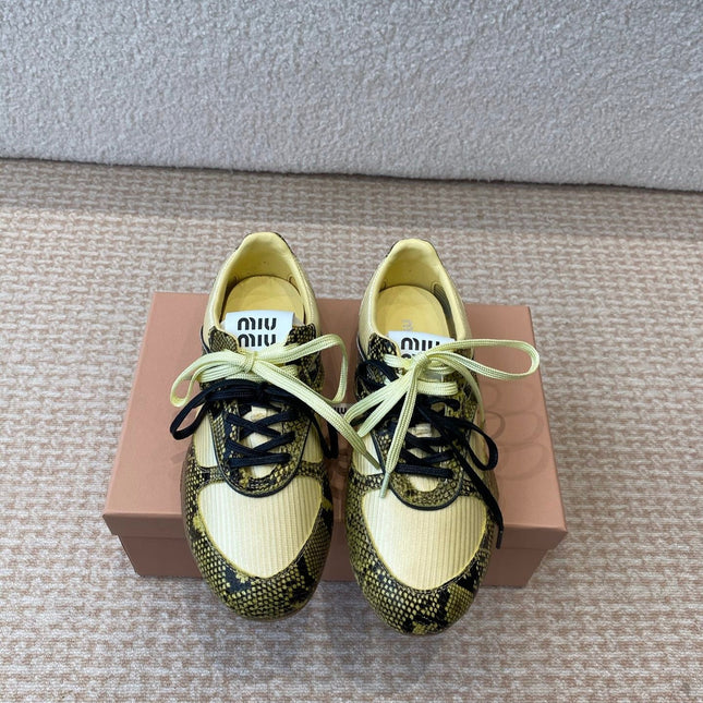 GYMNASIUM SNEAKER IN YELLOW FABRIC SNAKE EFFECT CALFSKIN